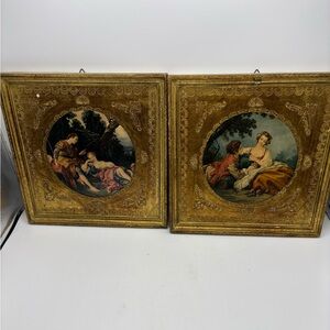 Vintage (2) Boucher Love Scene/ Shepherdess Sleeping Italy Gold Gilt Art Prints